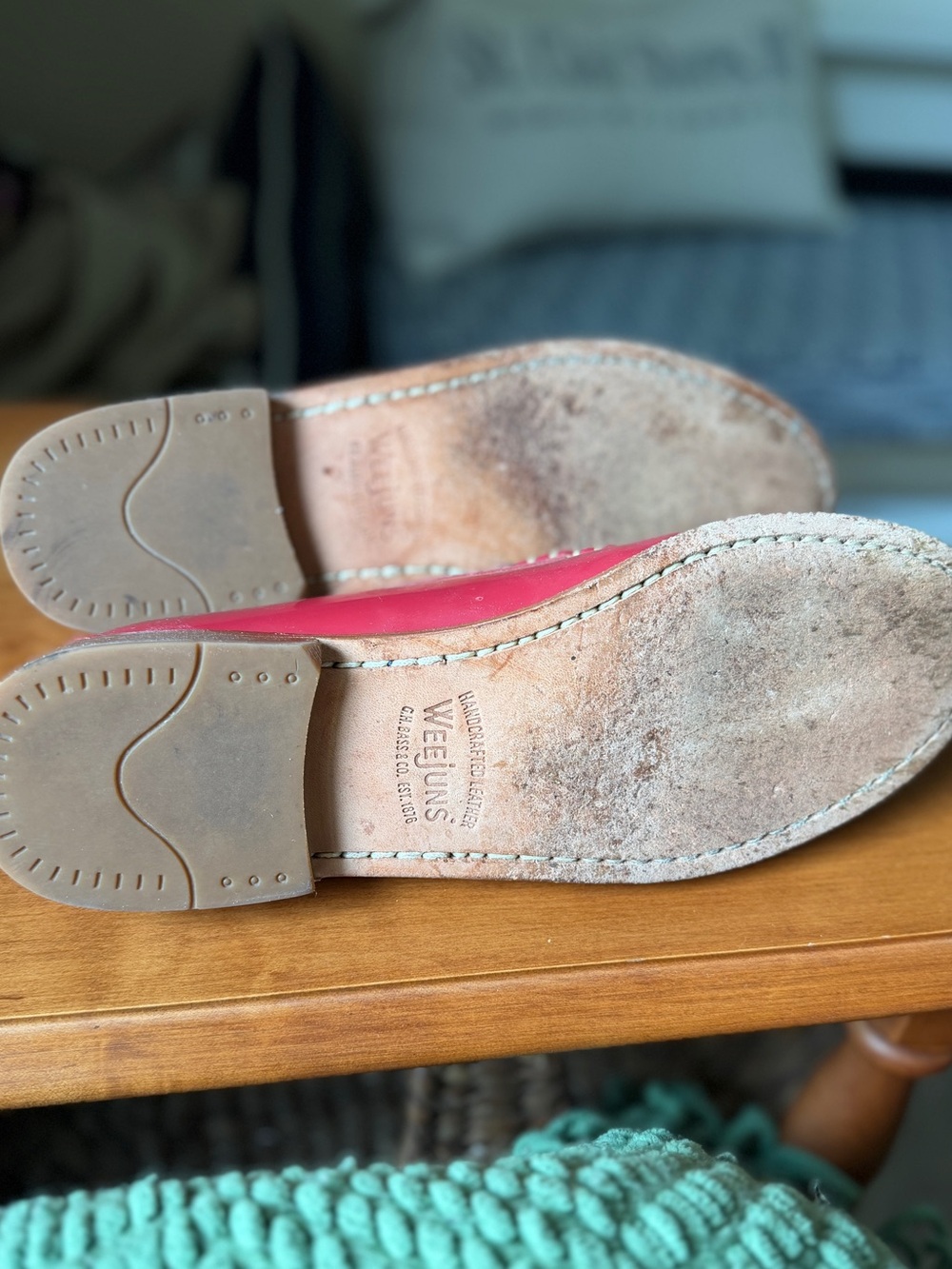 Red Leather Penny Loafers for Women - Picture 3 of 5